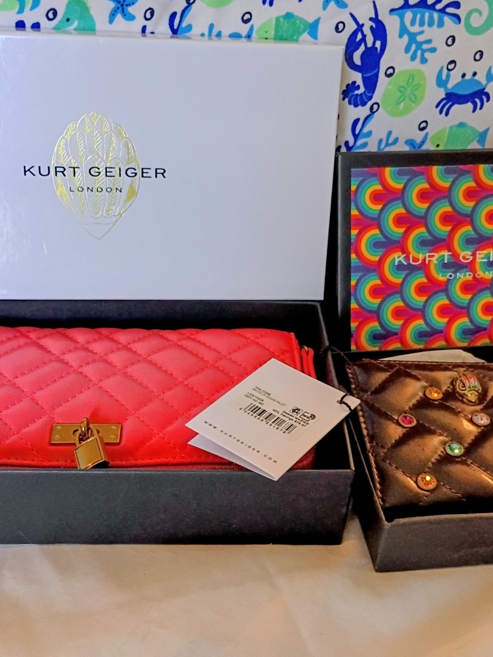 Kurt Geiger Wallet Bundle!Quilted Pink Leather Key & Black Quilted W/ Gold Locks